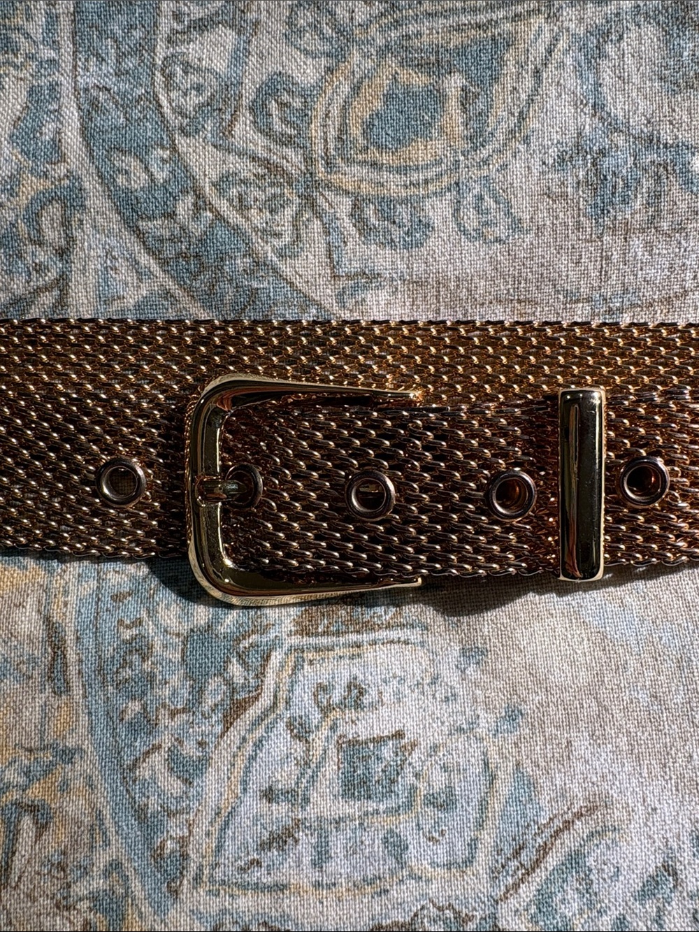 Vintage Shiny Gold Tone Metal Mesh Belt Retro Liquid Gold Statement Cinch Belt - Picture 9 of 13
